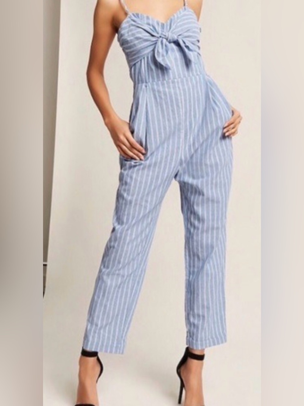 Lush Womens Blue Strip Strapless Jumpsuit Size L
